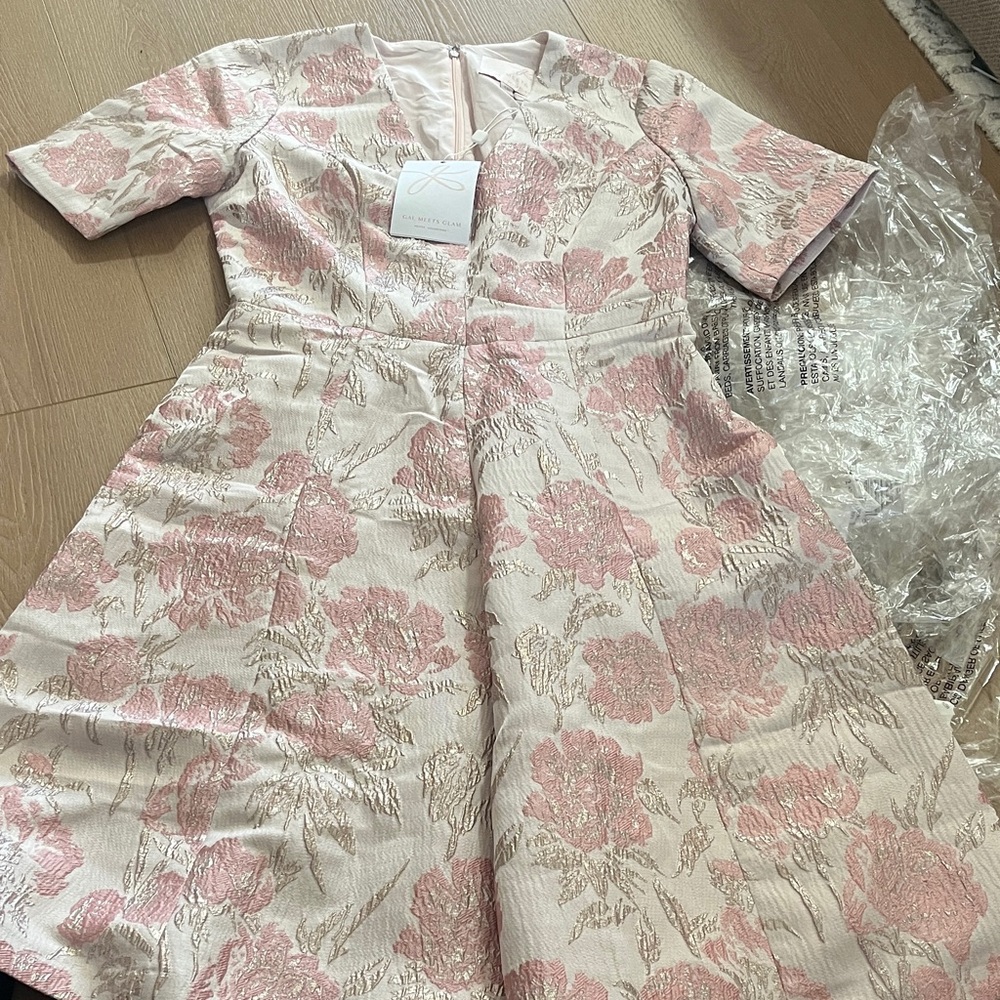 Lipsy Pink and Cream Floral Jacquard Fit & Flare Dress - Picture 2 of 6